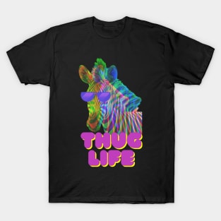 Thug Life Neon Zebra with Sunglasses T-Shirt